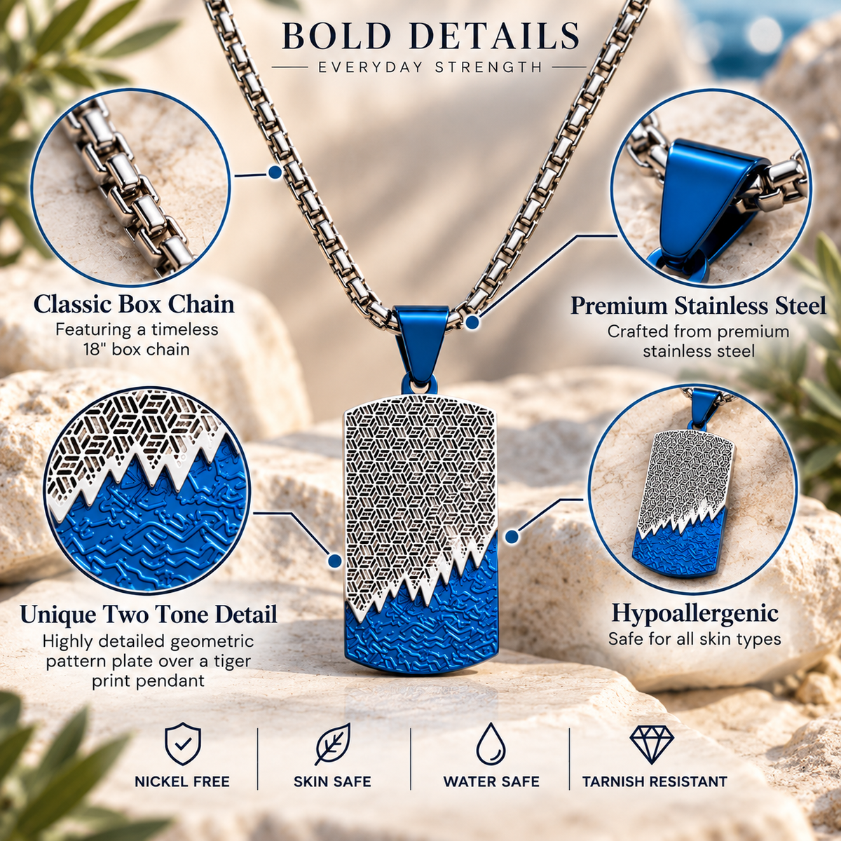 Modern Geometric Textured Dog Tag Necklace