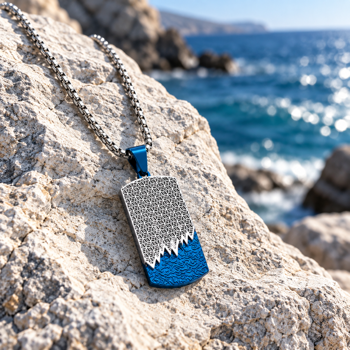 Modern Geometric Textured Dog Tag Necklace