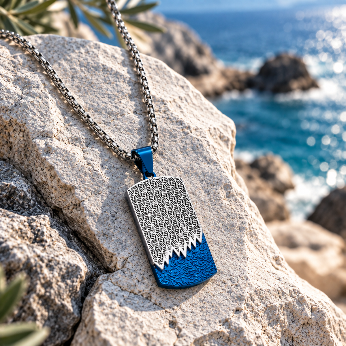 Modern Geometric Textured Dog Tag Necklace