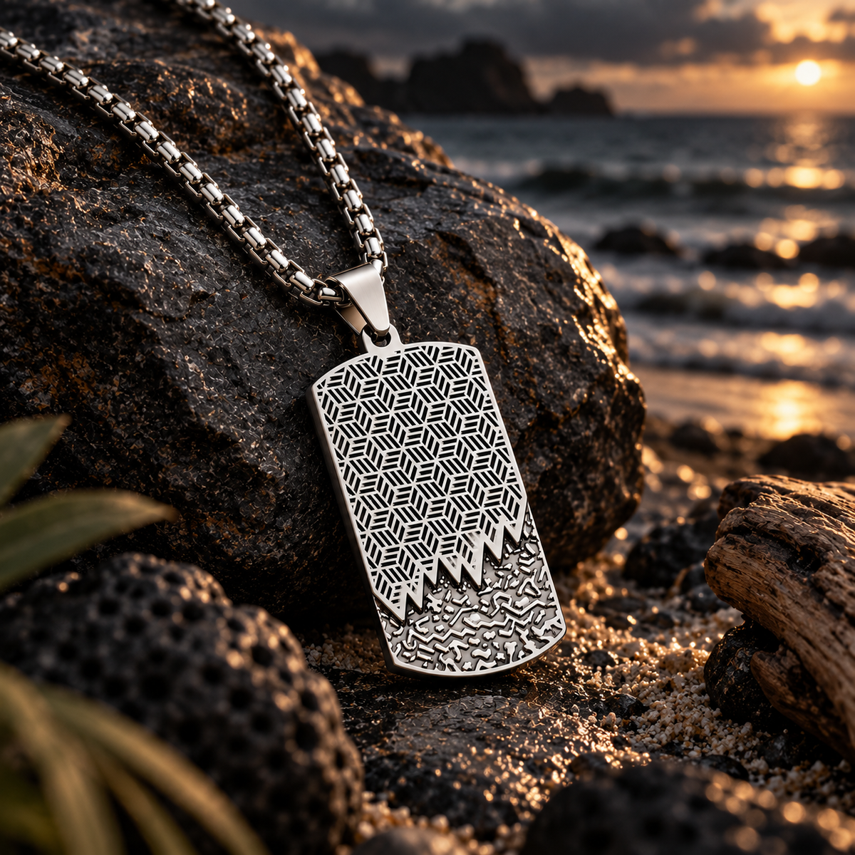 Modern Geometric Textured Dog Tag Necklace