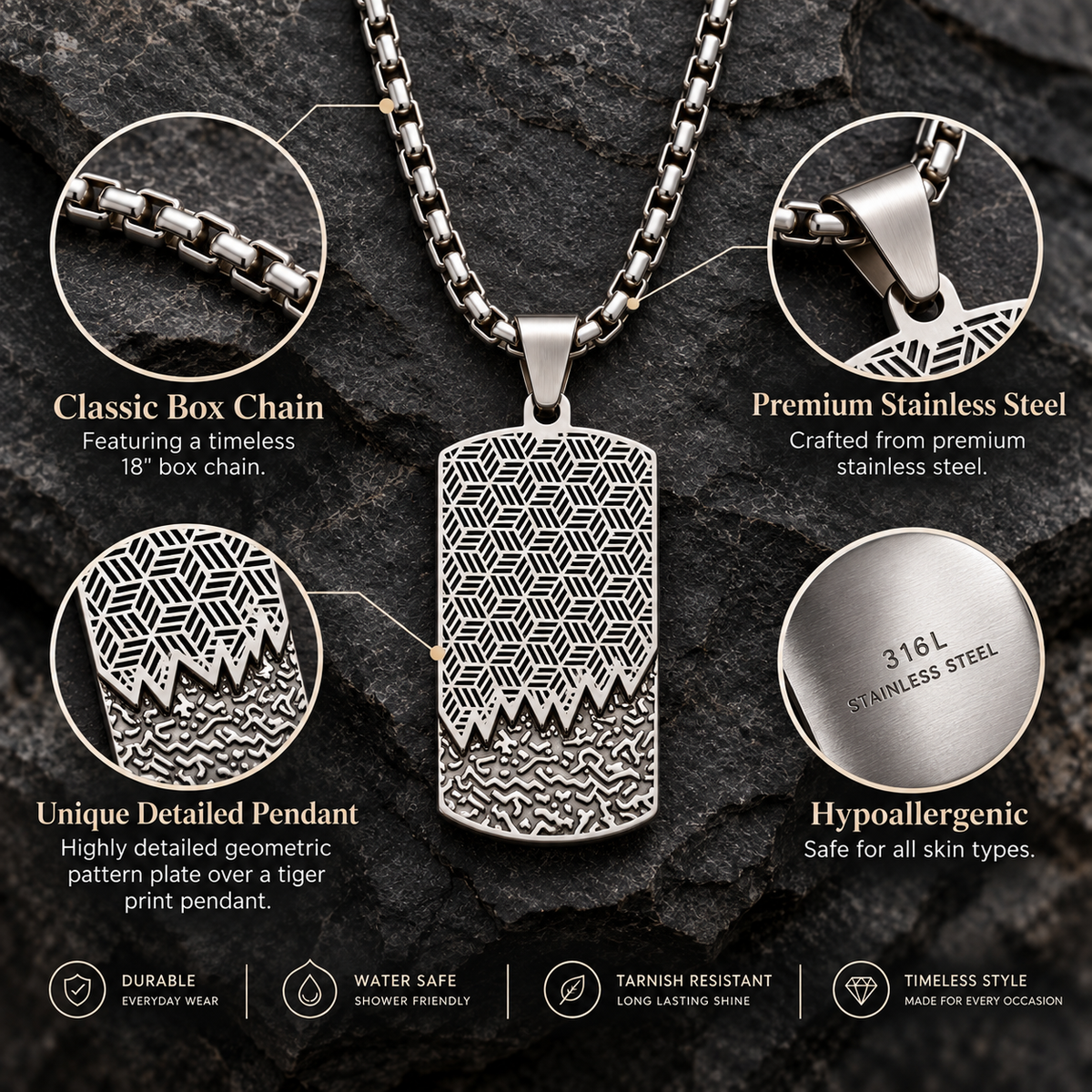 Modern Geometric Textured Dog Tag Necklace