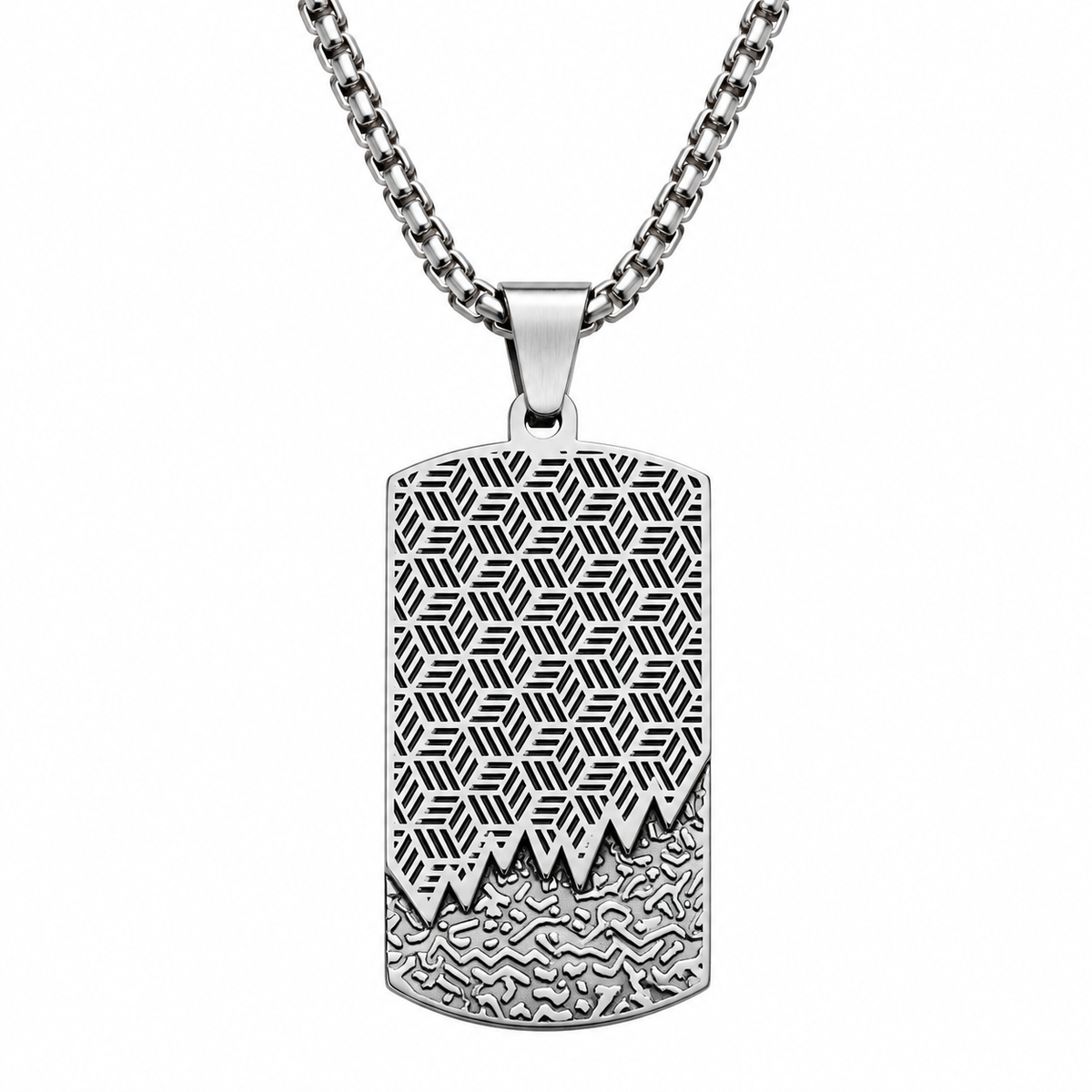 Modern Geometric Textured Dog Tag Necklace