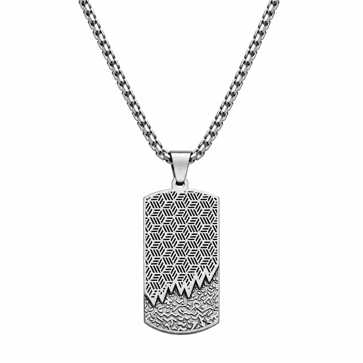 Modern Geometric Textured Dog Tag Necklace