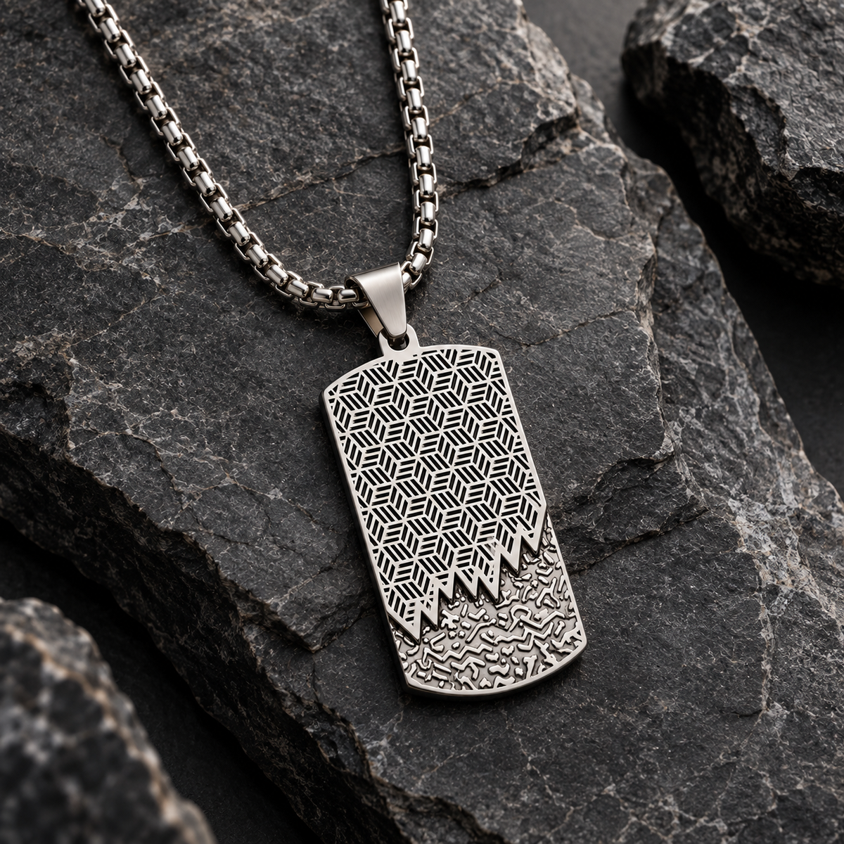 Modern Geometric Textured Dog Tag Necklace
