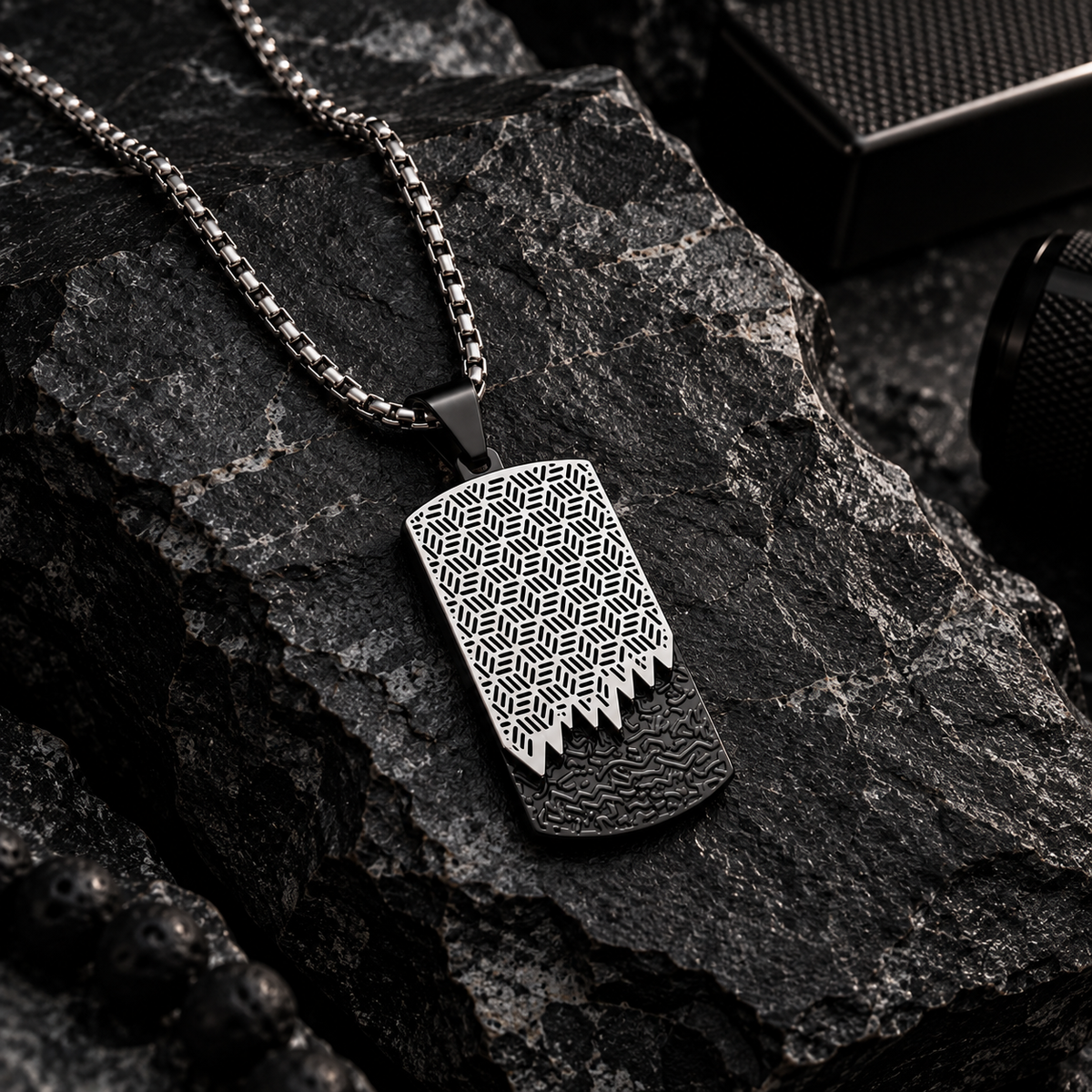Modern Geometric Textured Dog Tag Necklace