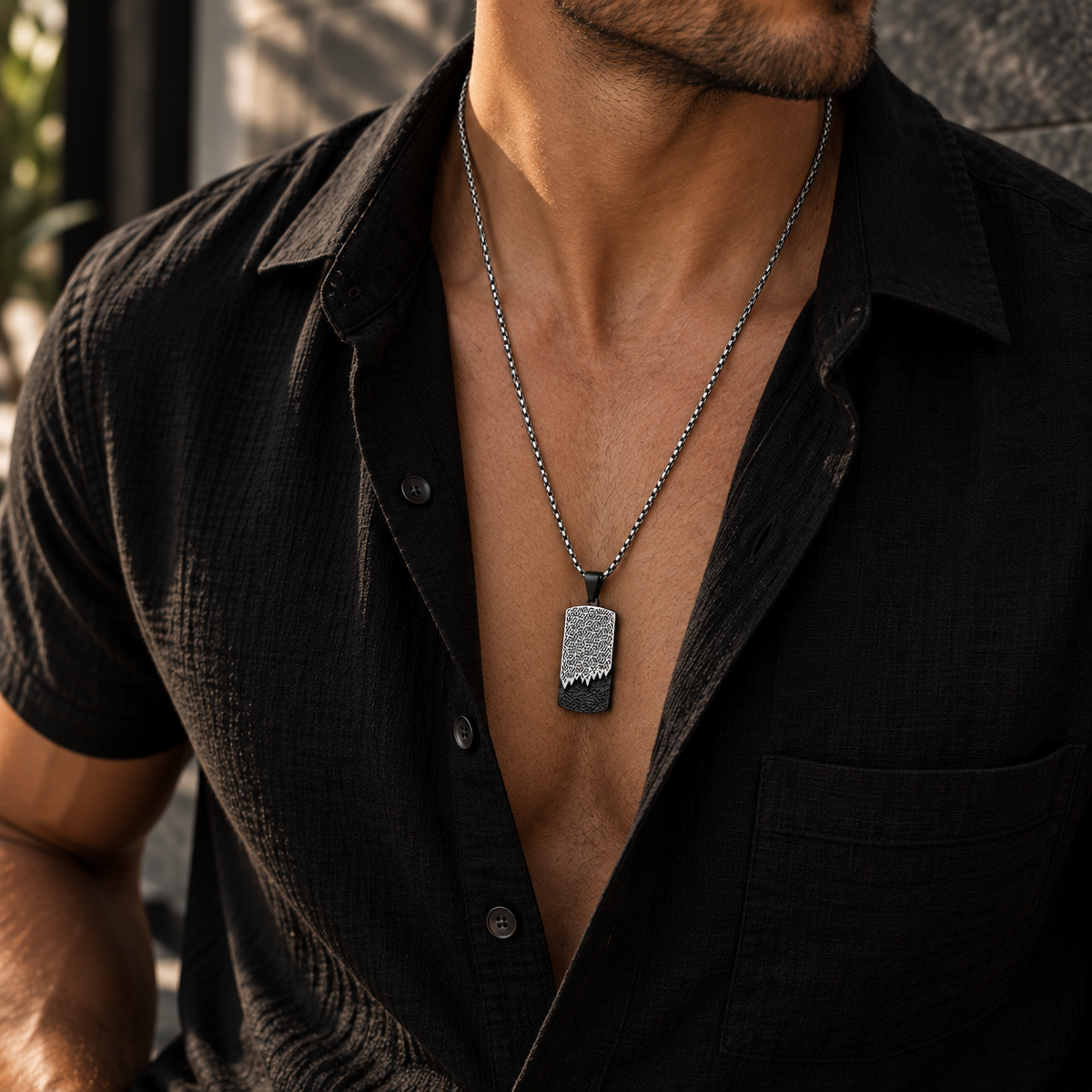 Modern Geometric Textured Dog Tag Necklace