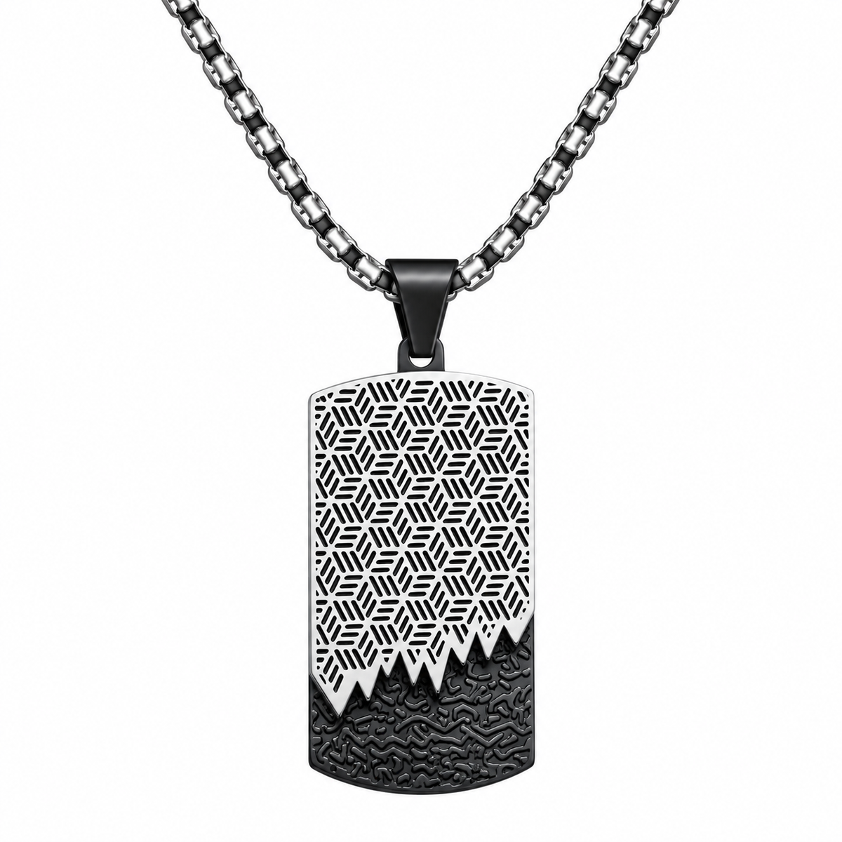 Modern Geometric Textured Dog Tag Necklace