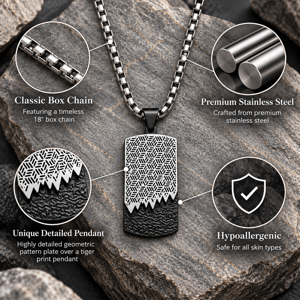 Modern Geometric Textured Dog Tag Necklace