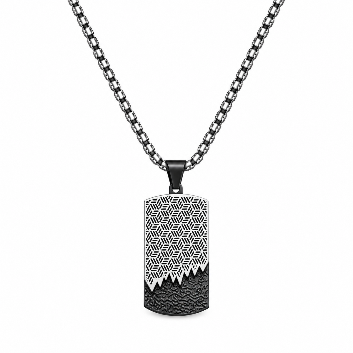 Modern Geometric Textured Dog Tag Necklace