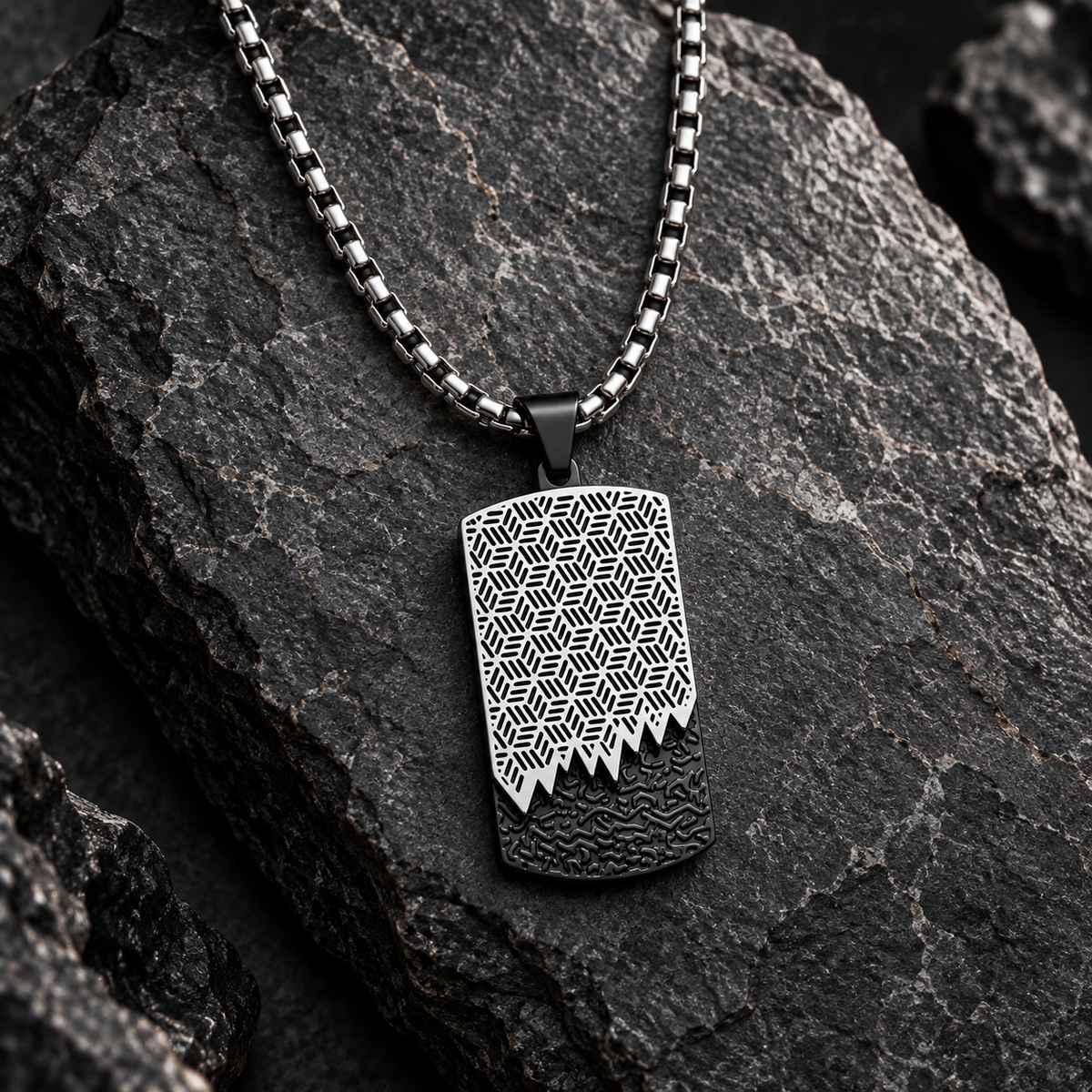 Modern Geometric Textured Dog Tag Necklace