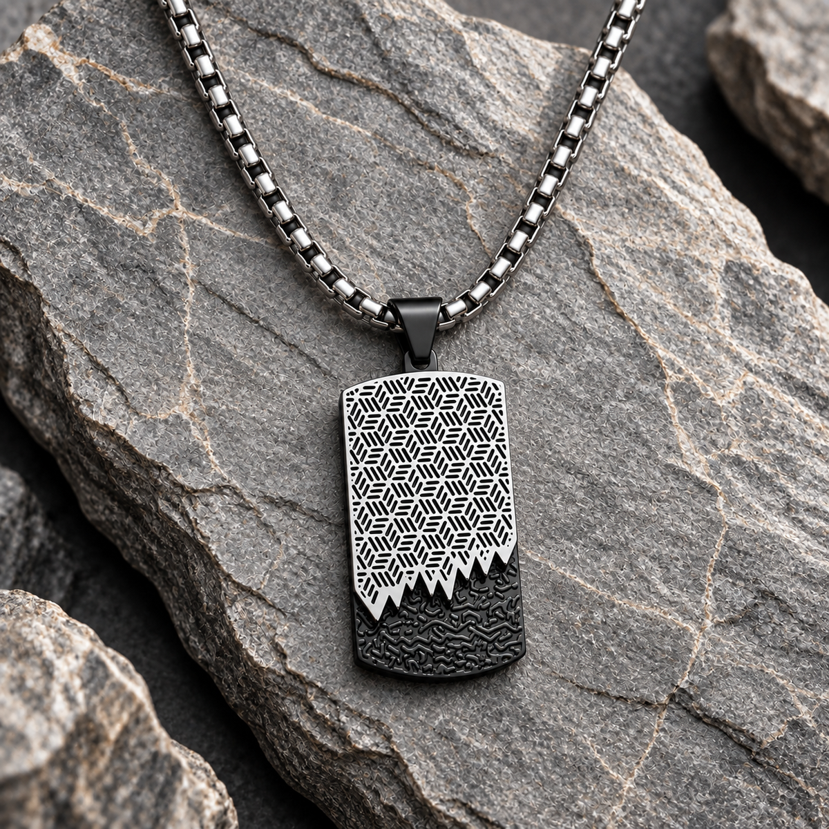 Modern Geometric Textured Dog Tag Necklace