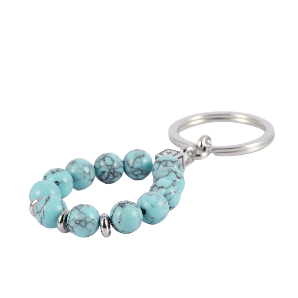 Stainless Steel Silver Tone Turquoise Bead Keychain