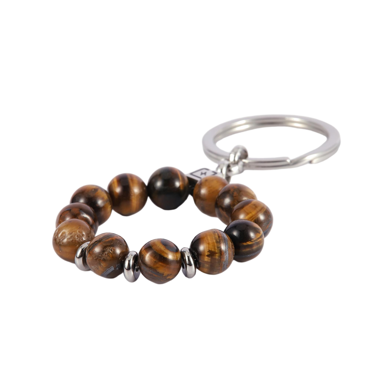 Stainless Steel Silver Tone Tiger Eye Bead Keychain
