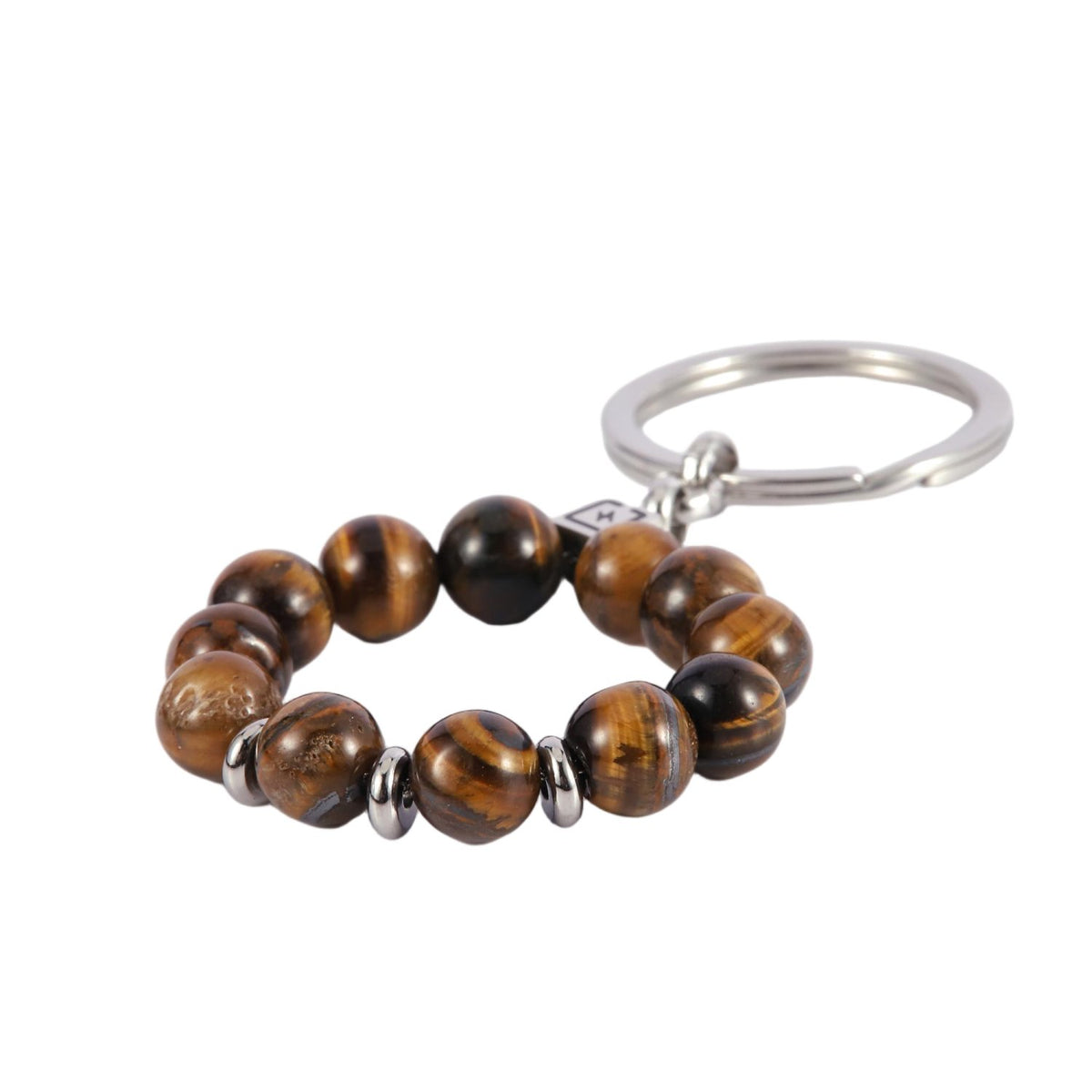 Stainless Steel Silver Tone Tiger Eye Bead Keychain