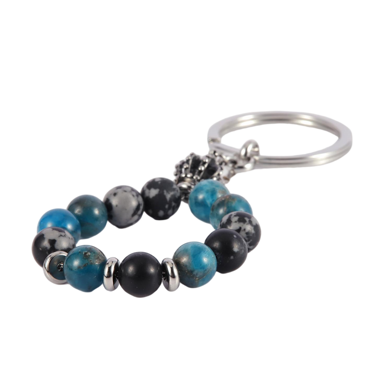 Stainless Steel Silver Tone Blue Bead Keychain