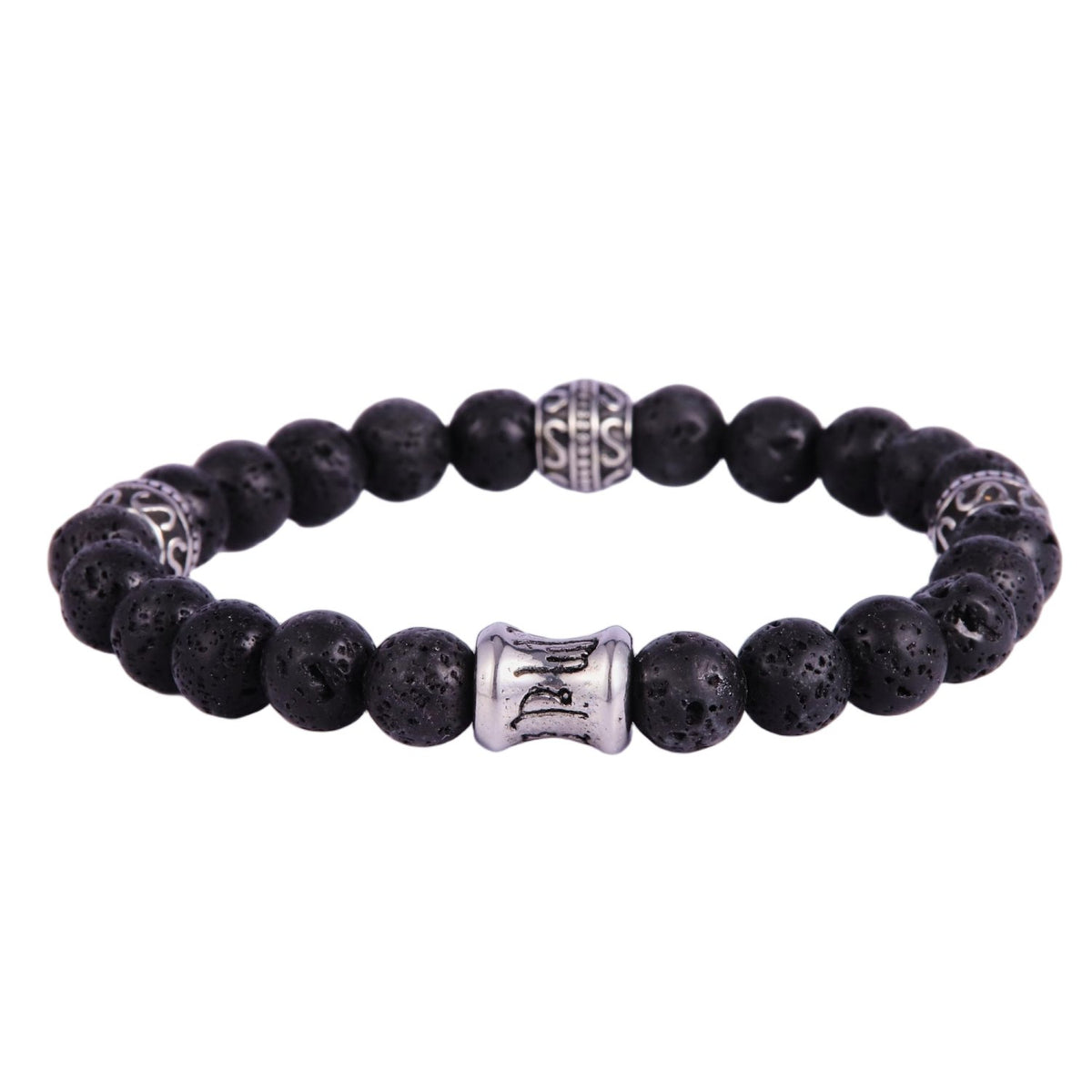 Stainless Steel Silver Tone Lava Bead Bracelet