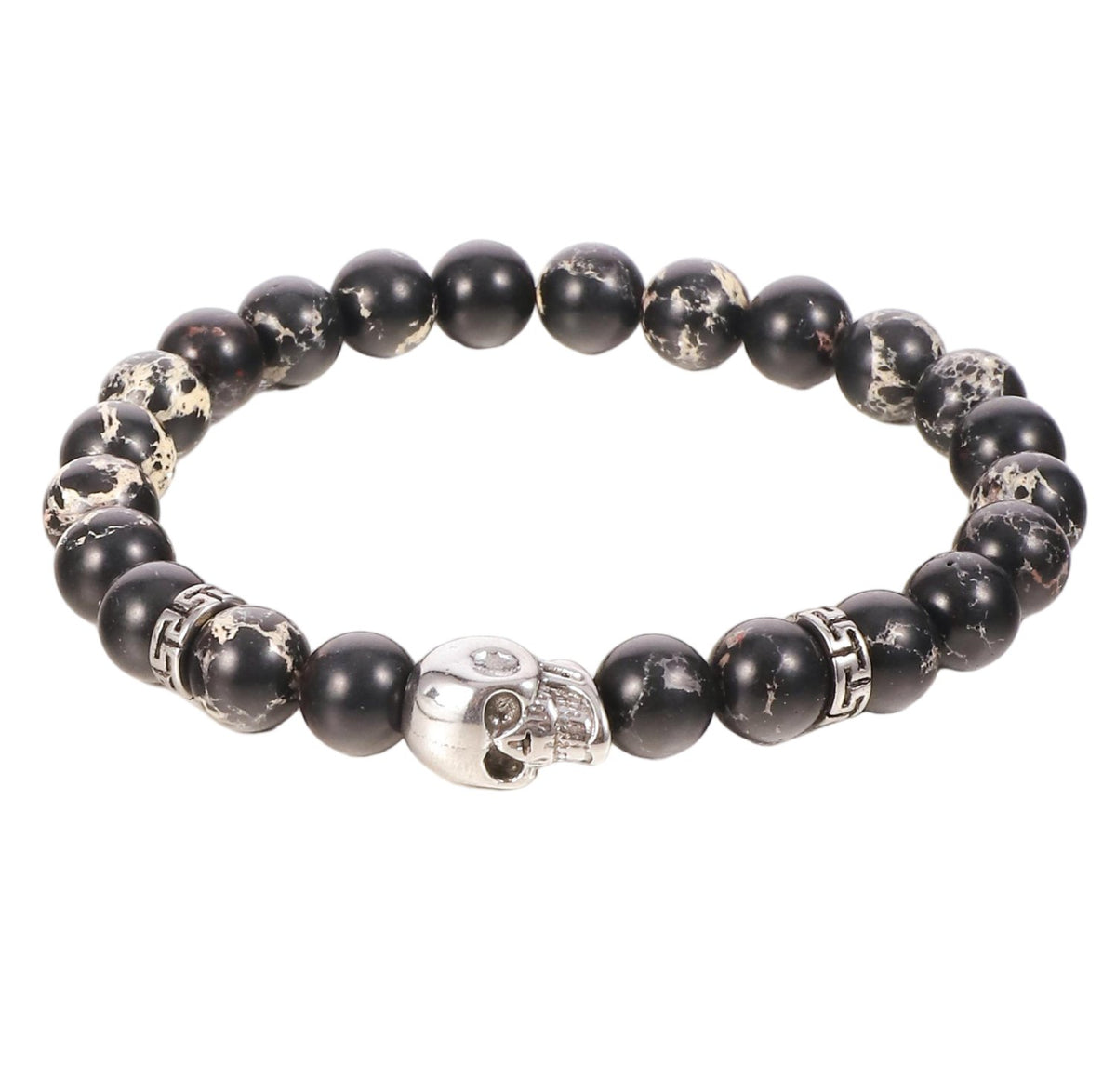 Stainless Steel Silver Tone Bead Skull Bracelet