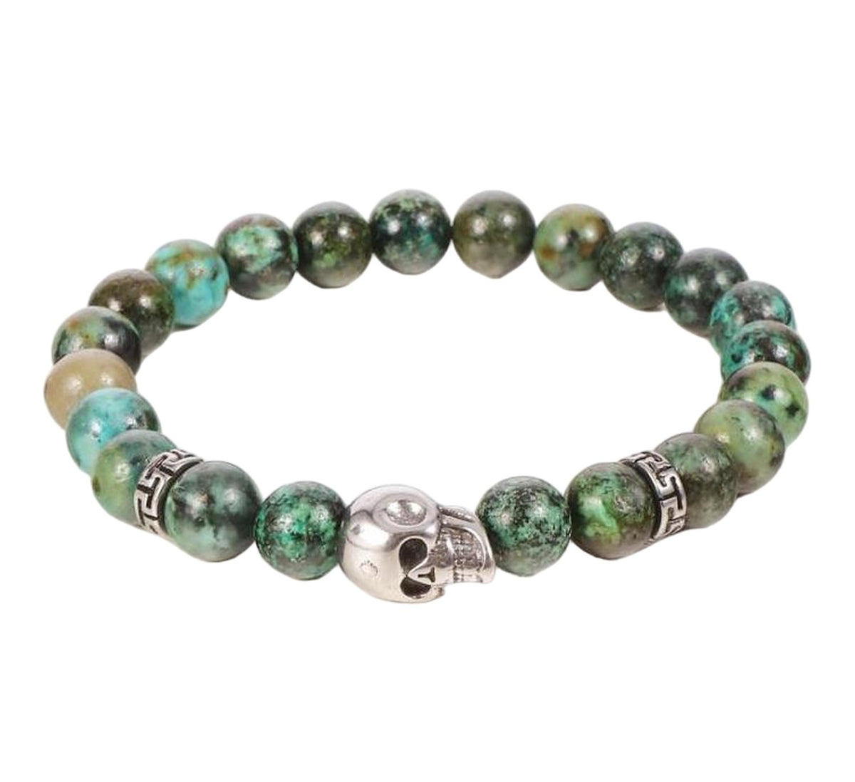 Stainless Steel Silver Tone Bead Skull Bracelet