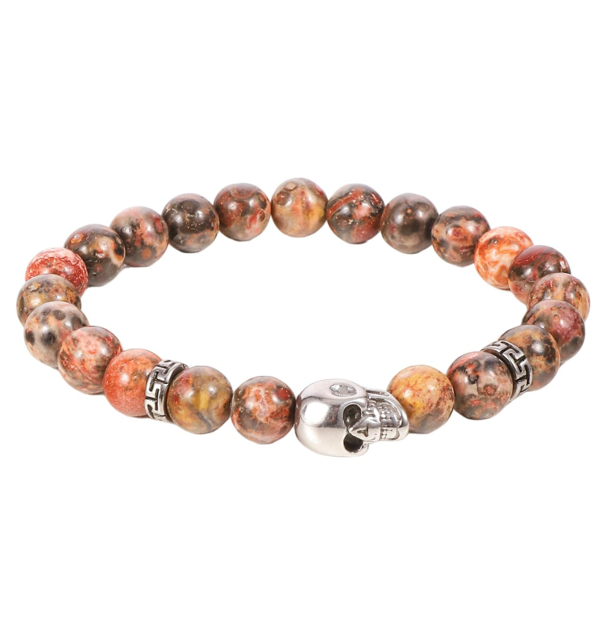 Stainless Steel Silver Tone Bead Skull Bracelet