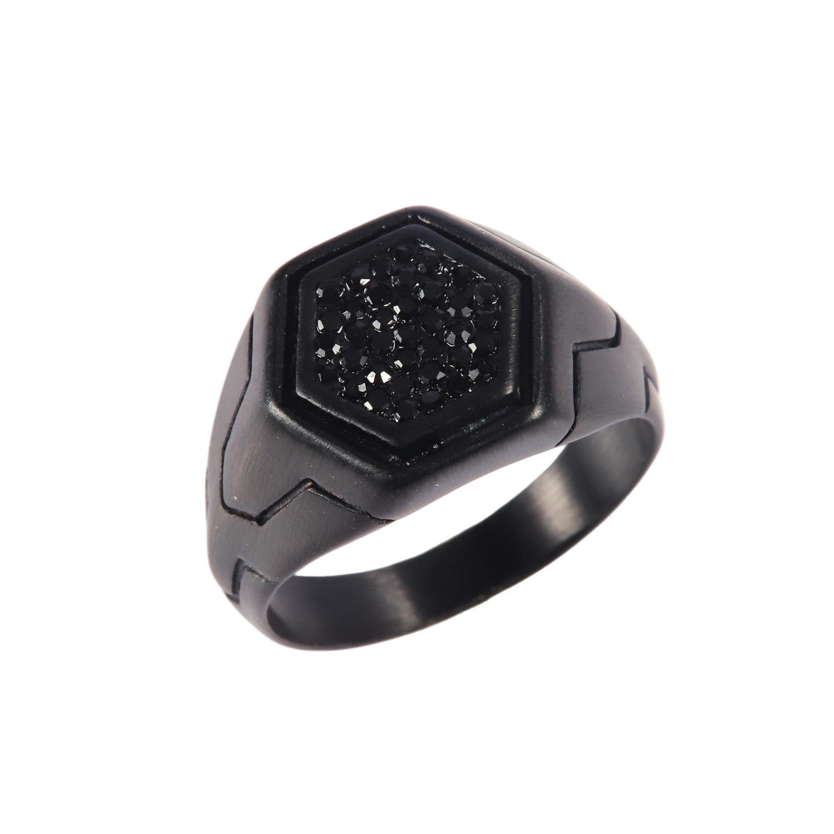Stainless Steel Black Plated Geometric Design Signet Ring