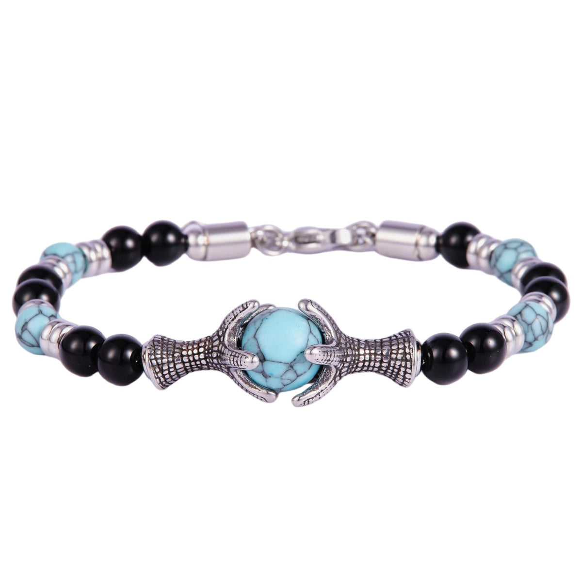 Stainless Steel Silver Tone Bead Dragon Claw Bracelet