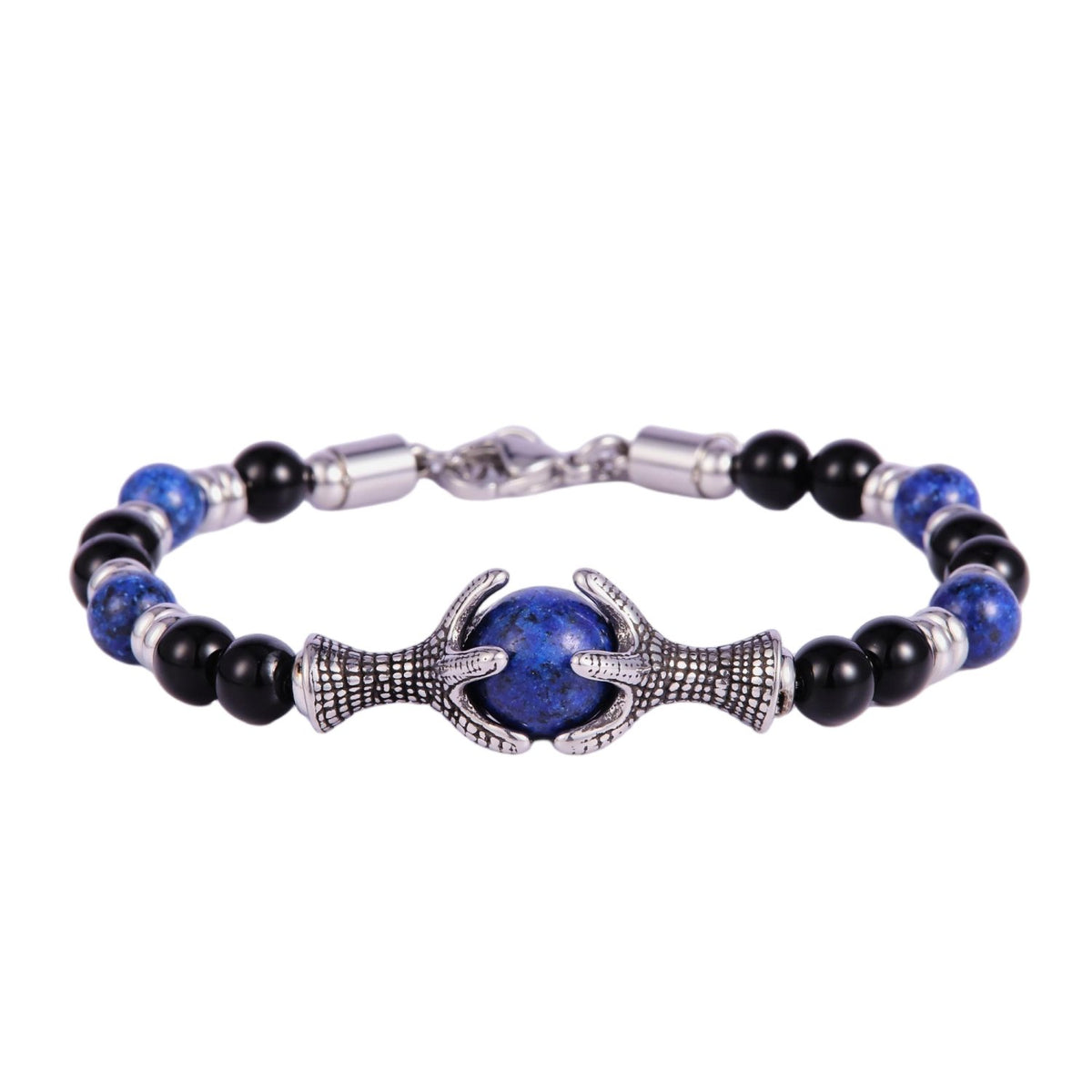 Stainless Steel Silver Tone Bead Dragon Claw Bracelet