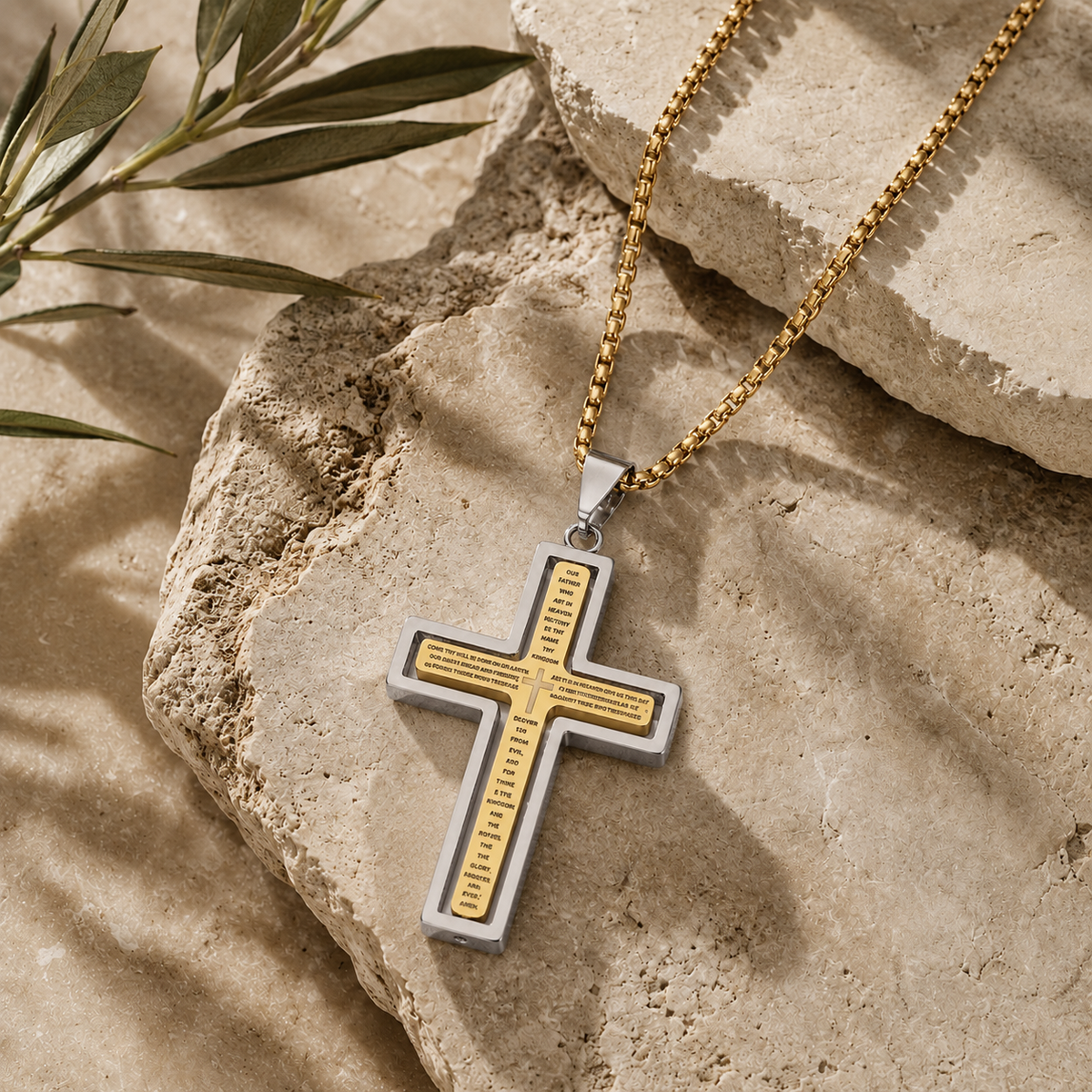 Lords Prayer Rotating Cross Necklace
