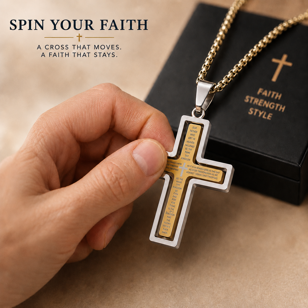 Lords Prayer Rotating Cross Necklace