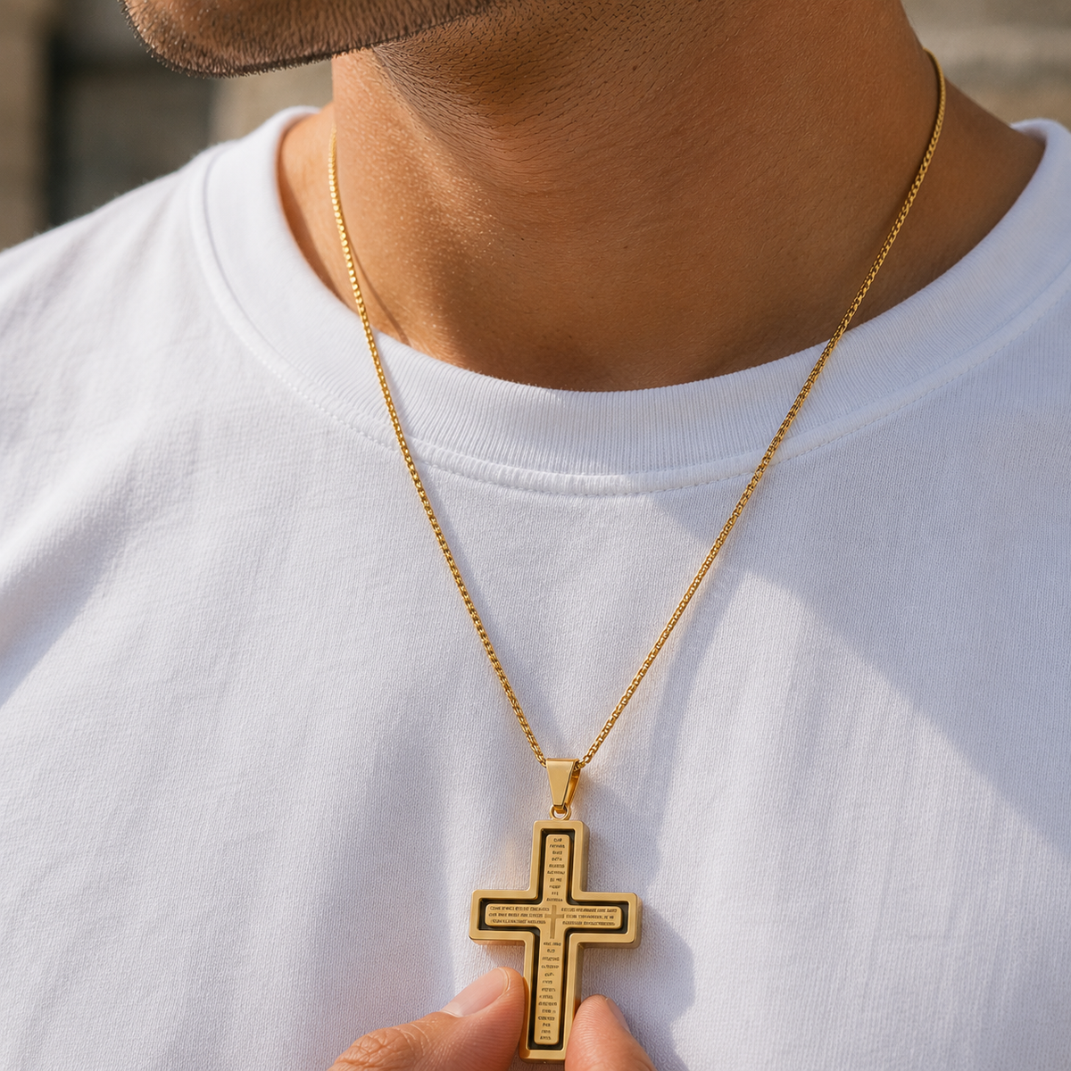Lords Prayer Rotating Cross Necklace