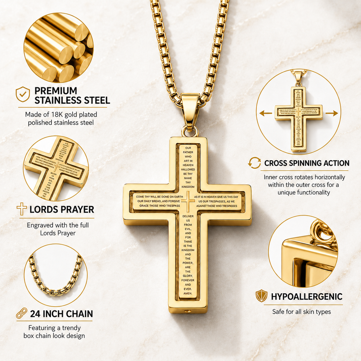 Lords Prayer Rotating Cross Necklace