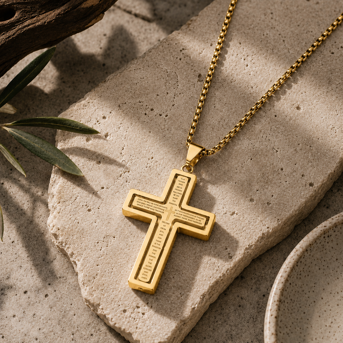 Lords Prayer Rotating Cross Necklace