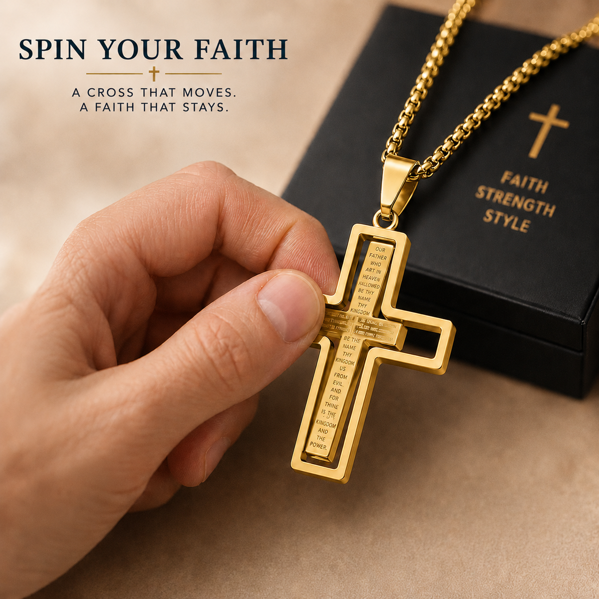 Lords Prayer Rotating Cross Necklace