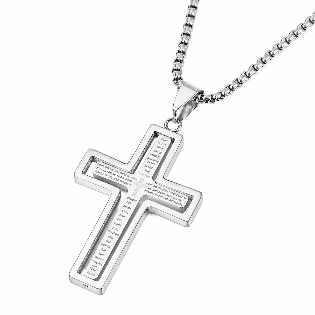 Lords Prayer Rotating Cross Necklace