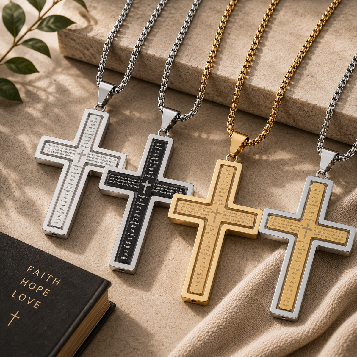 Lords Prayer Rotating Cross Necklace