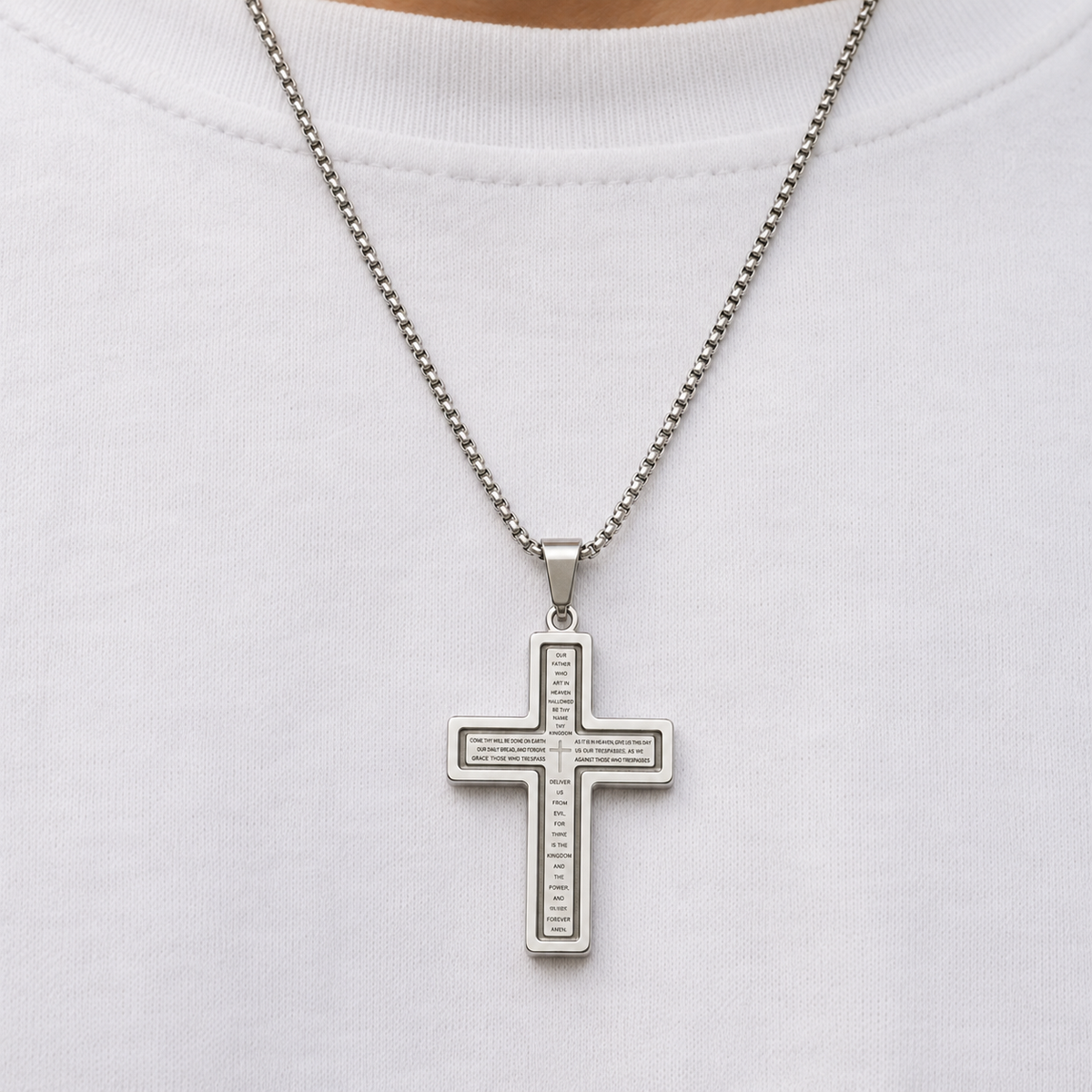 Lords Prayer Rotating Cross Necklace