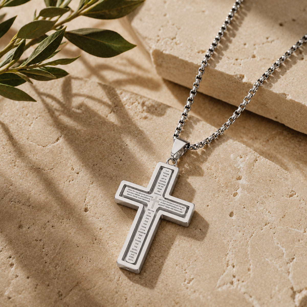 Lords Prayer Rotating Cross Necklace