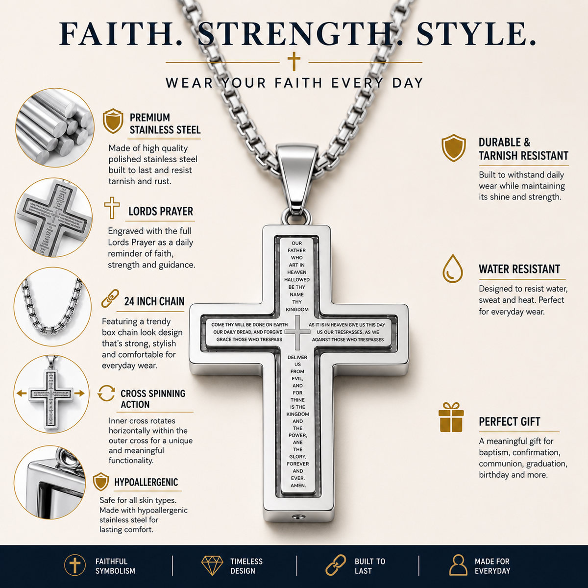 Lords Prayer Rotating Cross Necklace