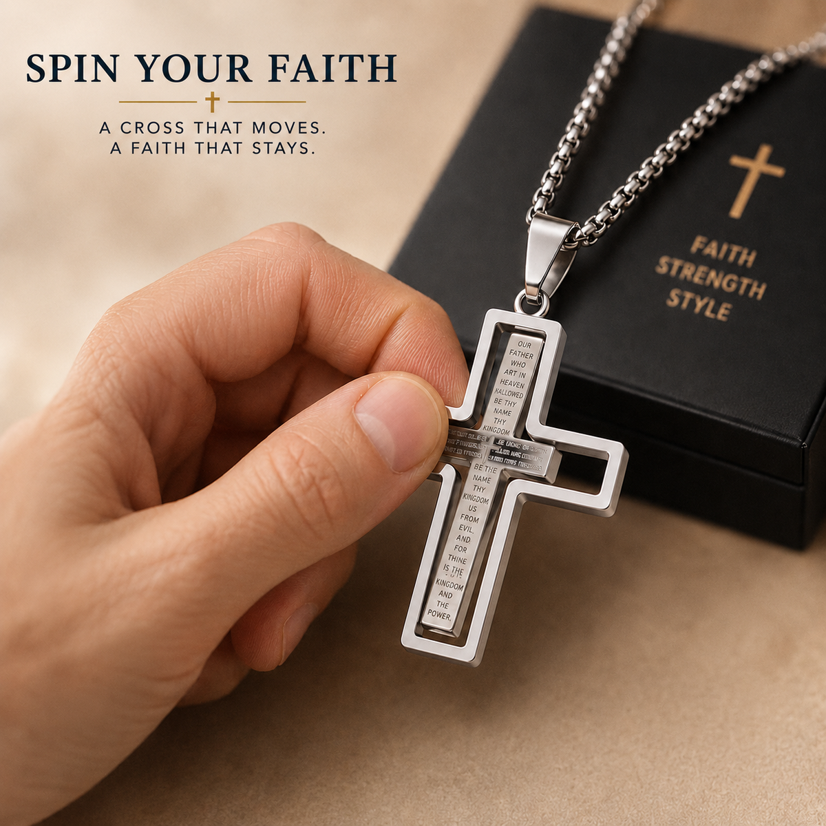 Lords Prayer Rotating Cross Necklace