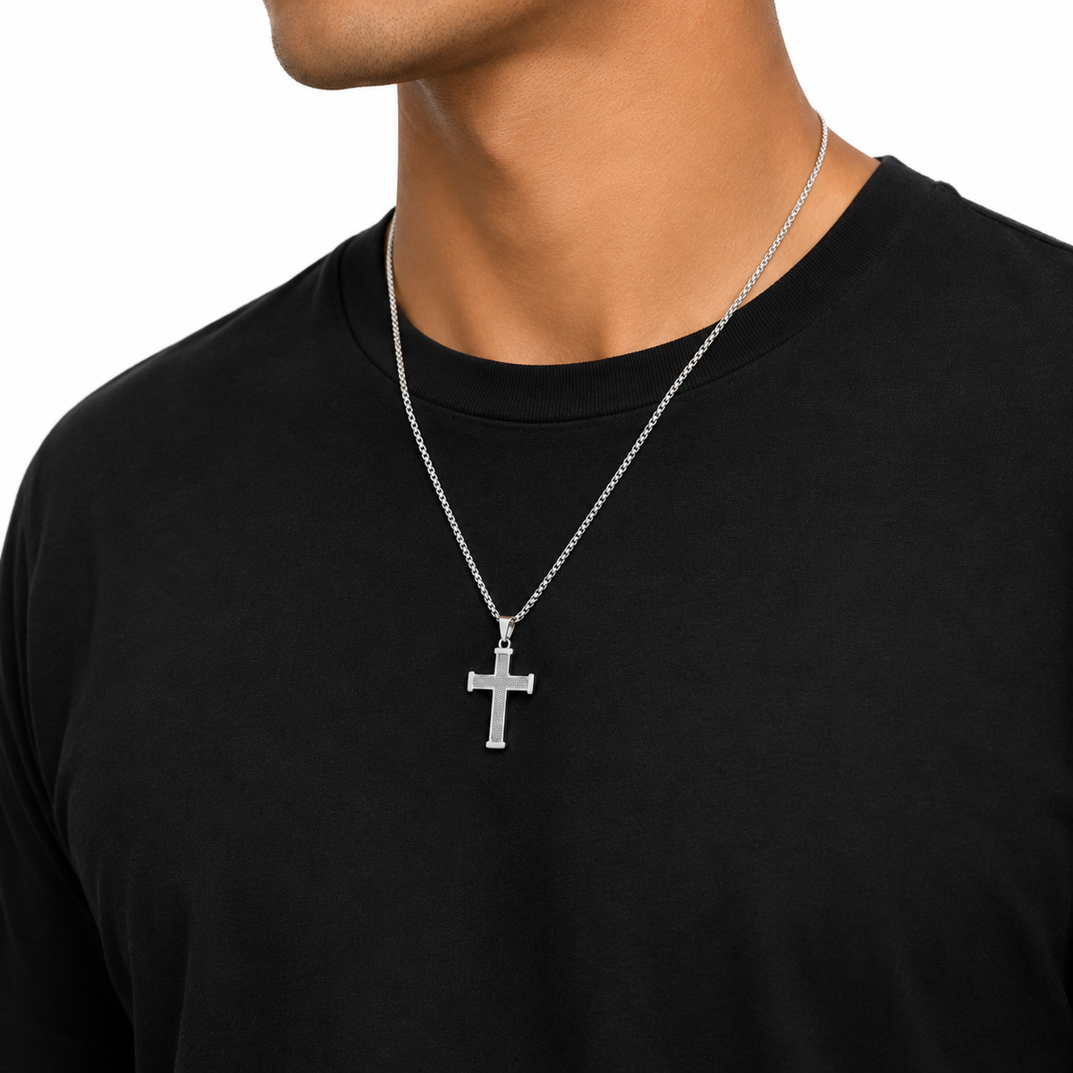 Textured Cross Pendant Necklace