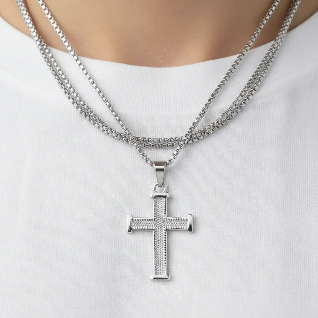 Textured Cross Pendant Necklace