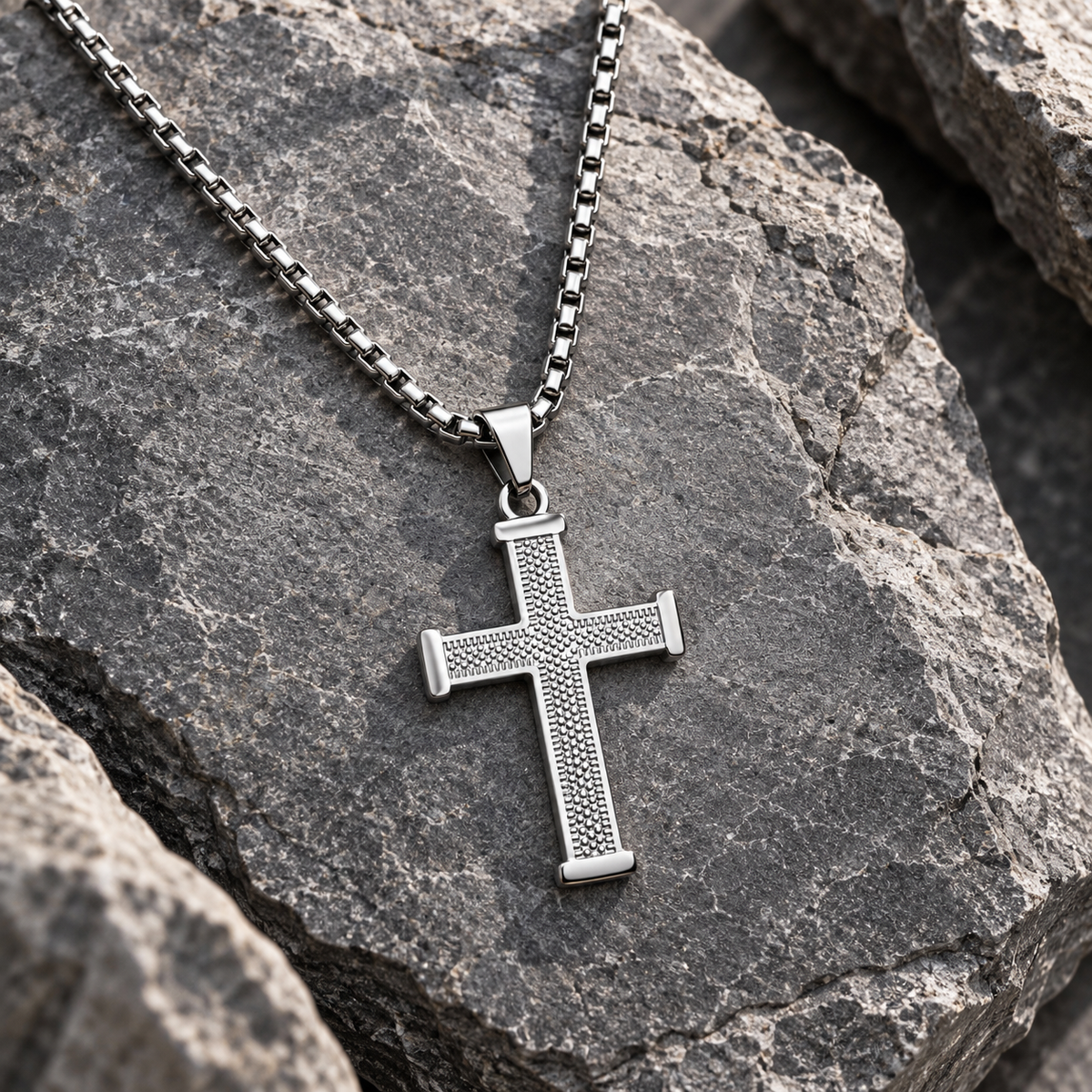 Textured Cross Pendant Necklace