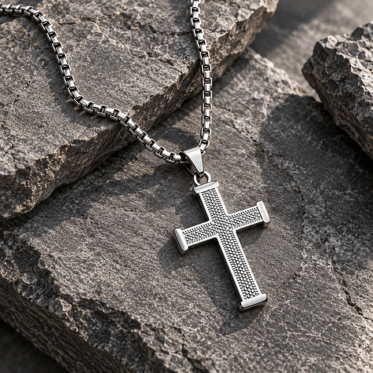 Textured Cross Pendant Necklace