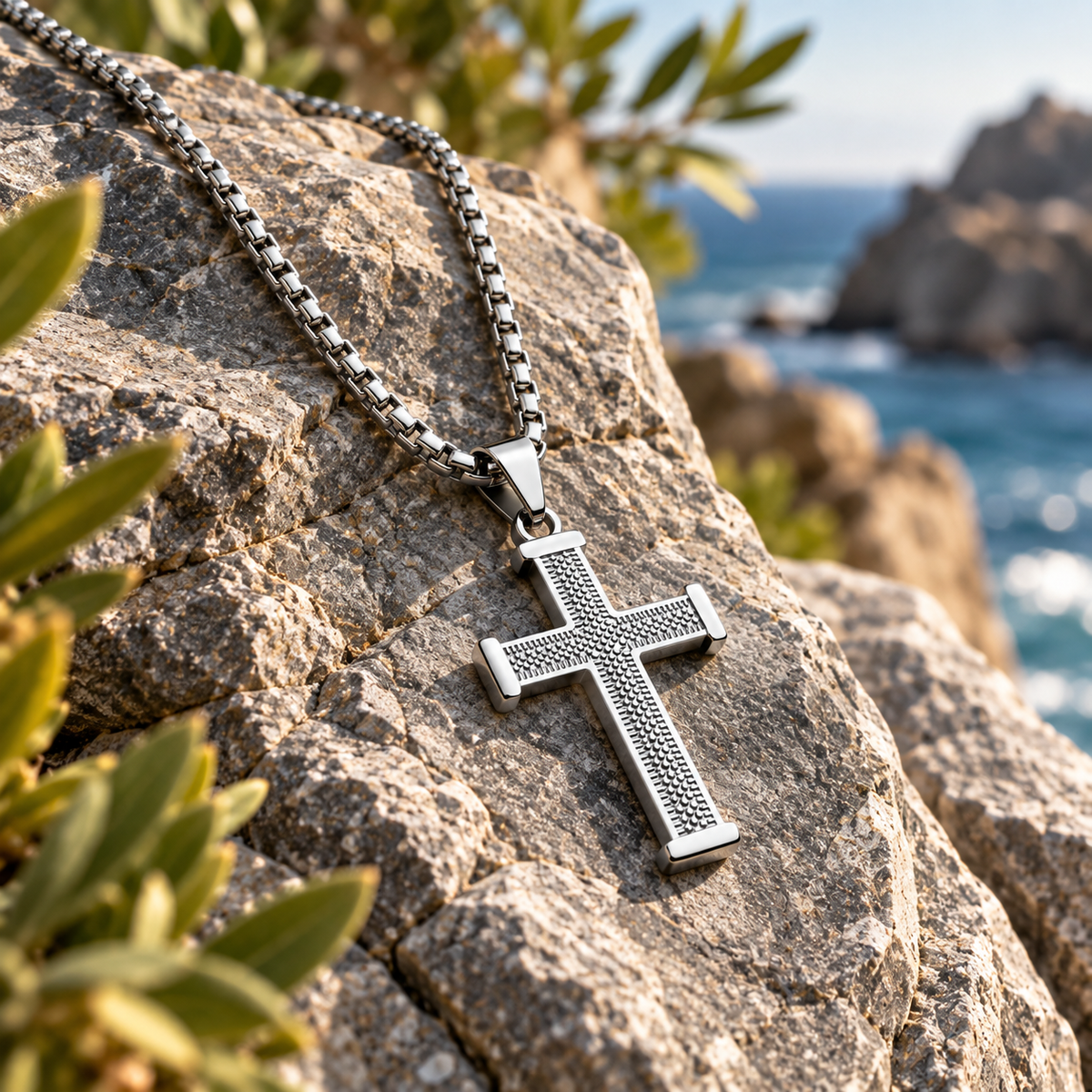 Textured Cross Pendant Necklace