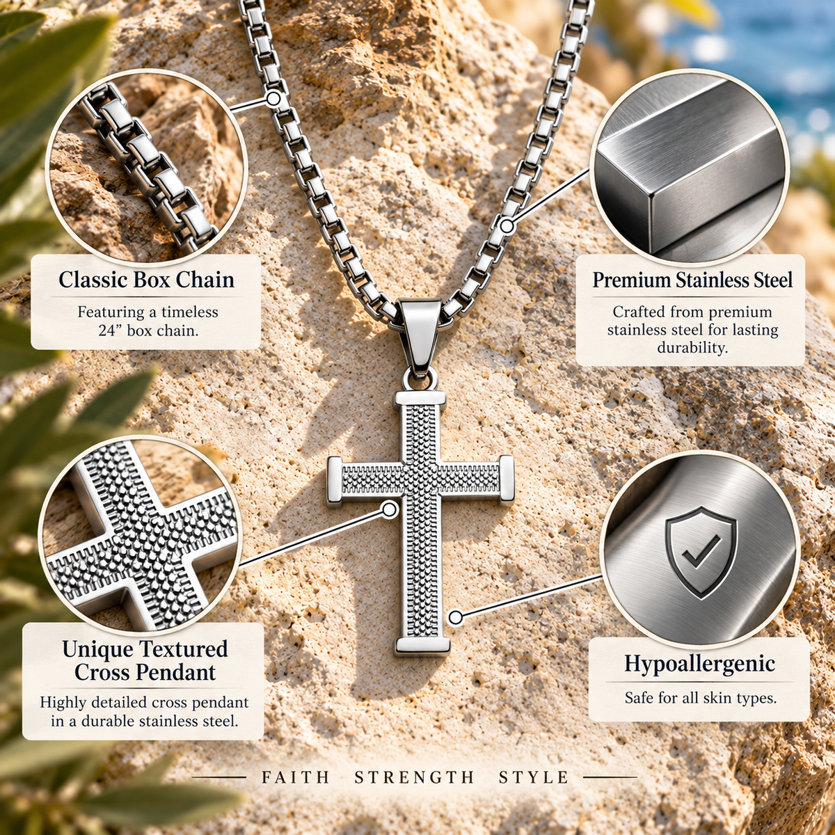 Textured Cross Pendant Necklace
