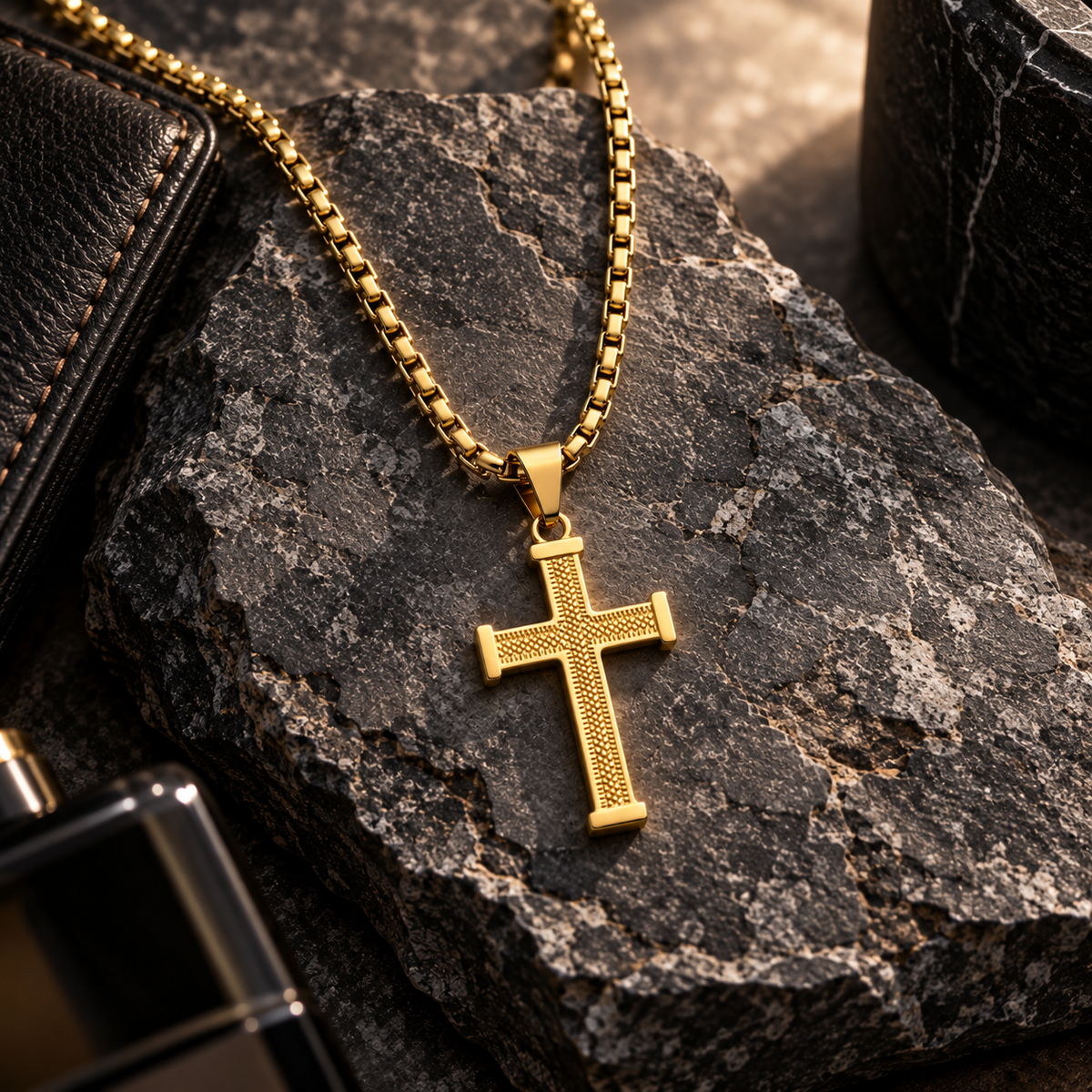 Textured Cross Pendant Necklace