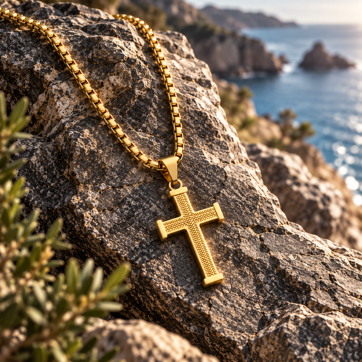 Textured Cross Pendant Necklace