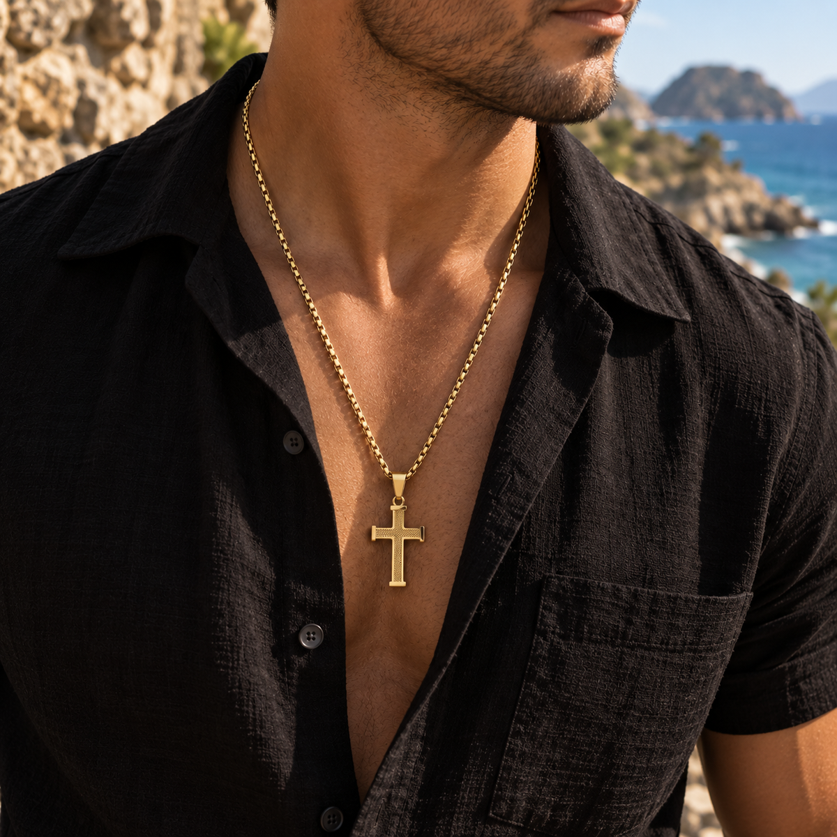 Textured Cross Pendant Necklace