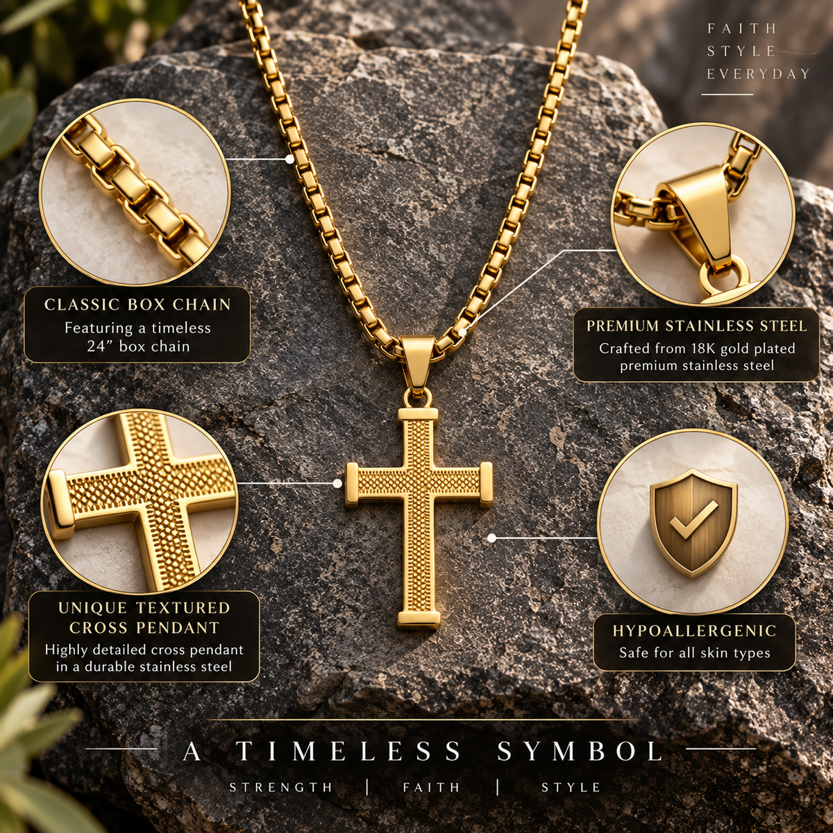 Textured Cross Pendant Necklace
