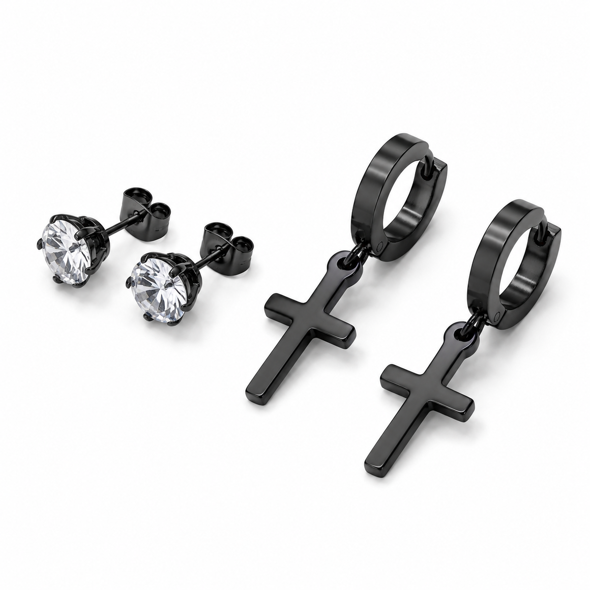 Cross & Stud Earring Set with Round CZ Studs