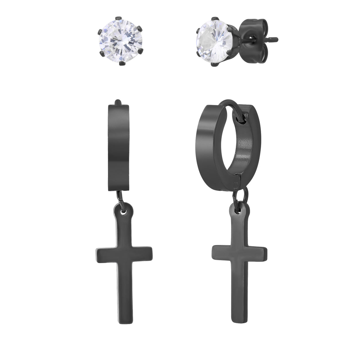 Cross & Stud Earring Set with Round CZ Studs